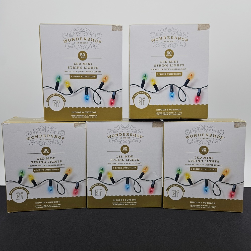 Wondershop LED Mini‎ String Lights 50ct Multicolor 8 Functions Lot of 5 Boxes